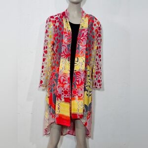 Colorful Sheer Long Sleeve Cardigan Sz XL